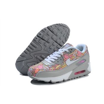 Nike Air Max 90 Flowers Women Pink Gray Running Shoes Cheap